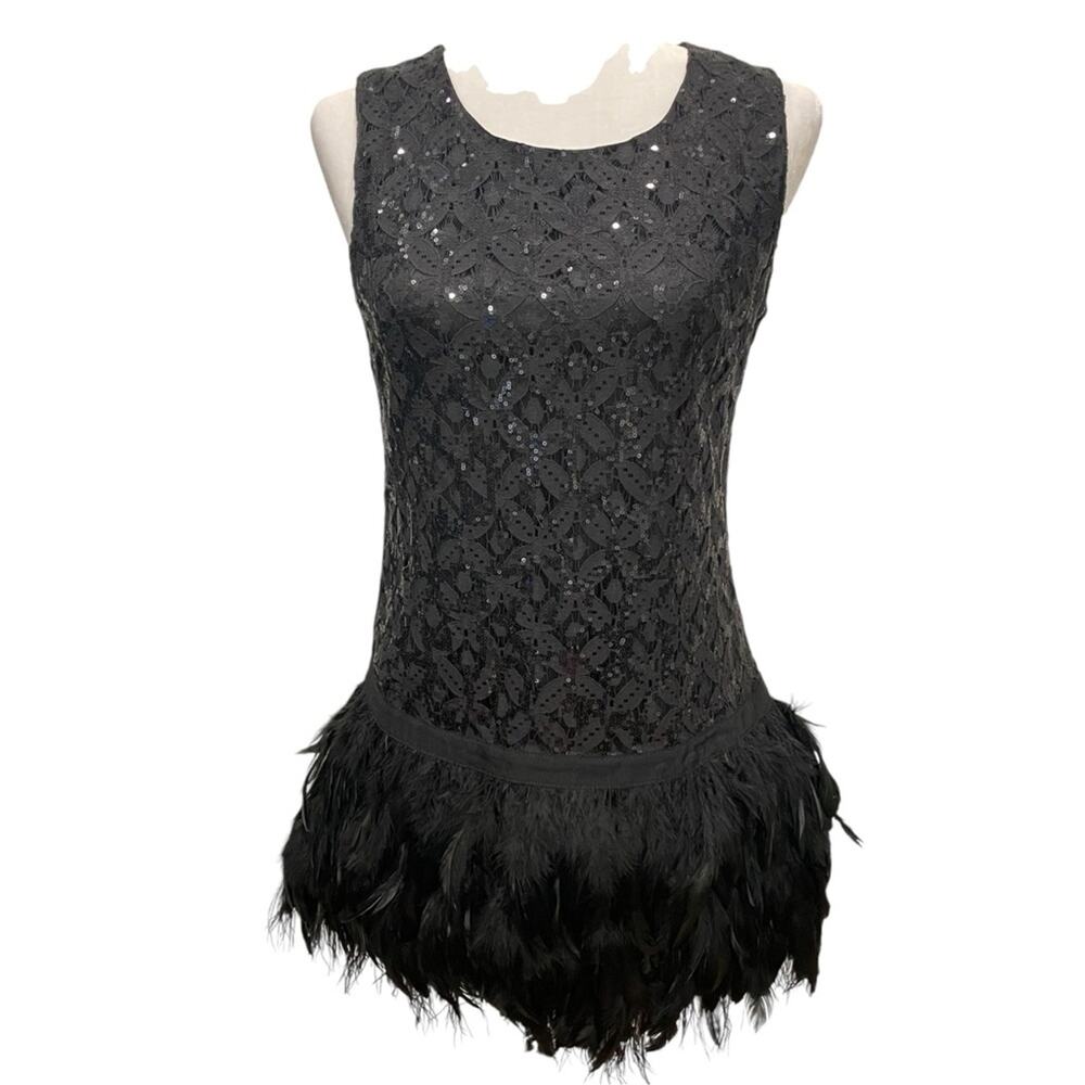 Black Whimsigoth Mini Dress size S Spooky Halloween Sequins Feathers Witch